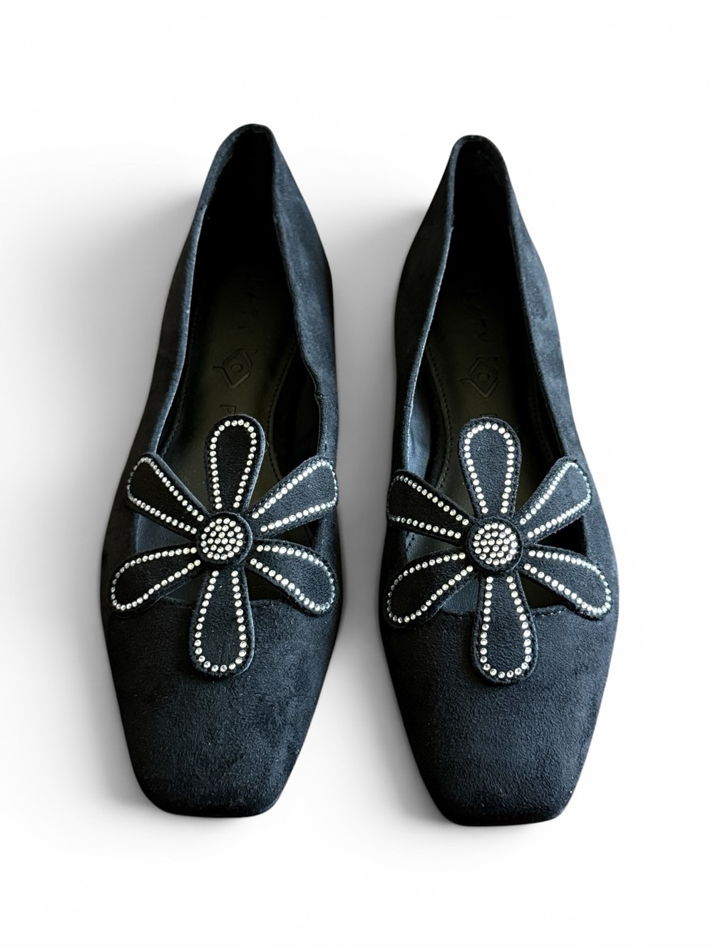KATY PERRY Evie Black Floral-Embellished Flats Size 7